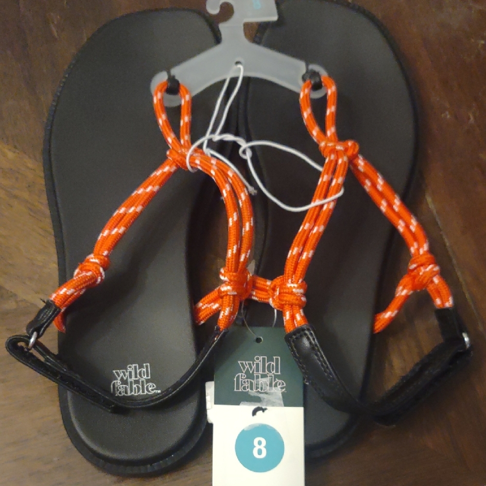 Wild Fable Kids' Black Sandals with Orange/White Braided Straps